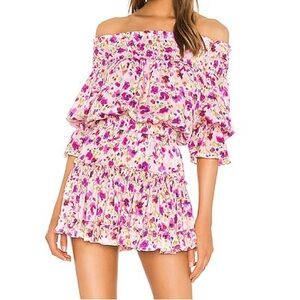 MISA Los Angeles | Pink Floral Off the Shoulder Mini Dress | Small